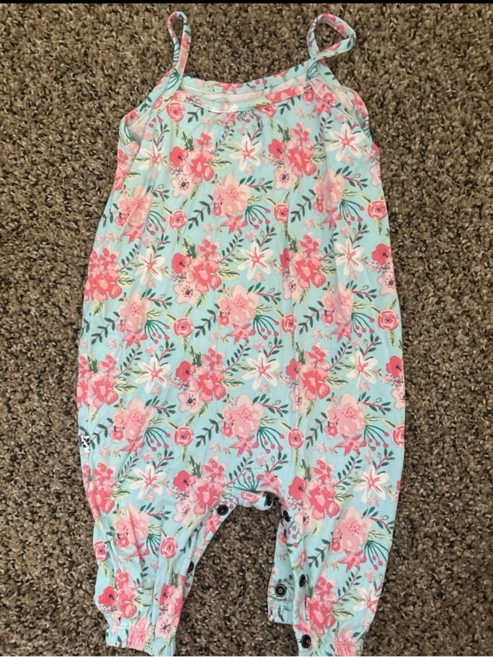 Floral Pink & Mint Sleeveless Baby One-Piece Bodysuit Romer